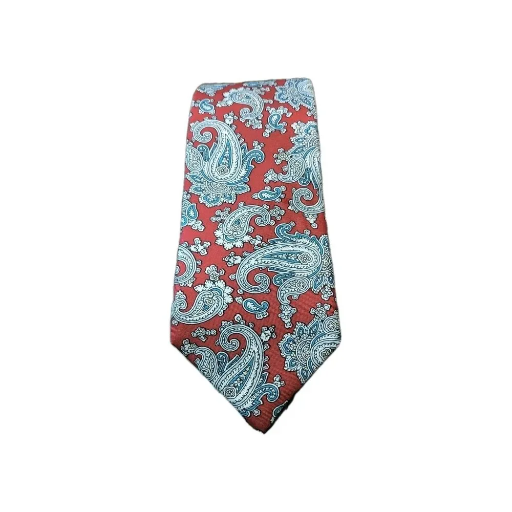 Vintage Damon 100% Silk Tie Red Blue Paisley Men's Necktie Made In USA 59x3.25